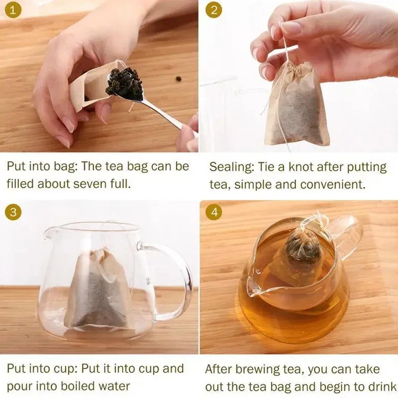 100PCS Disposable Teabags Biodegradable Paper Tea Filter Bag with String Heal Seal Empty Drawstring Spice Loose Leaf Tea Powder