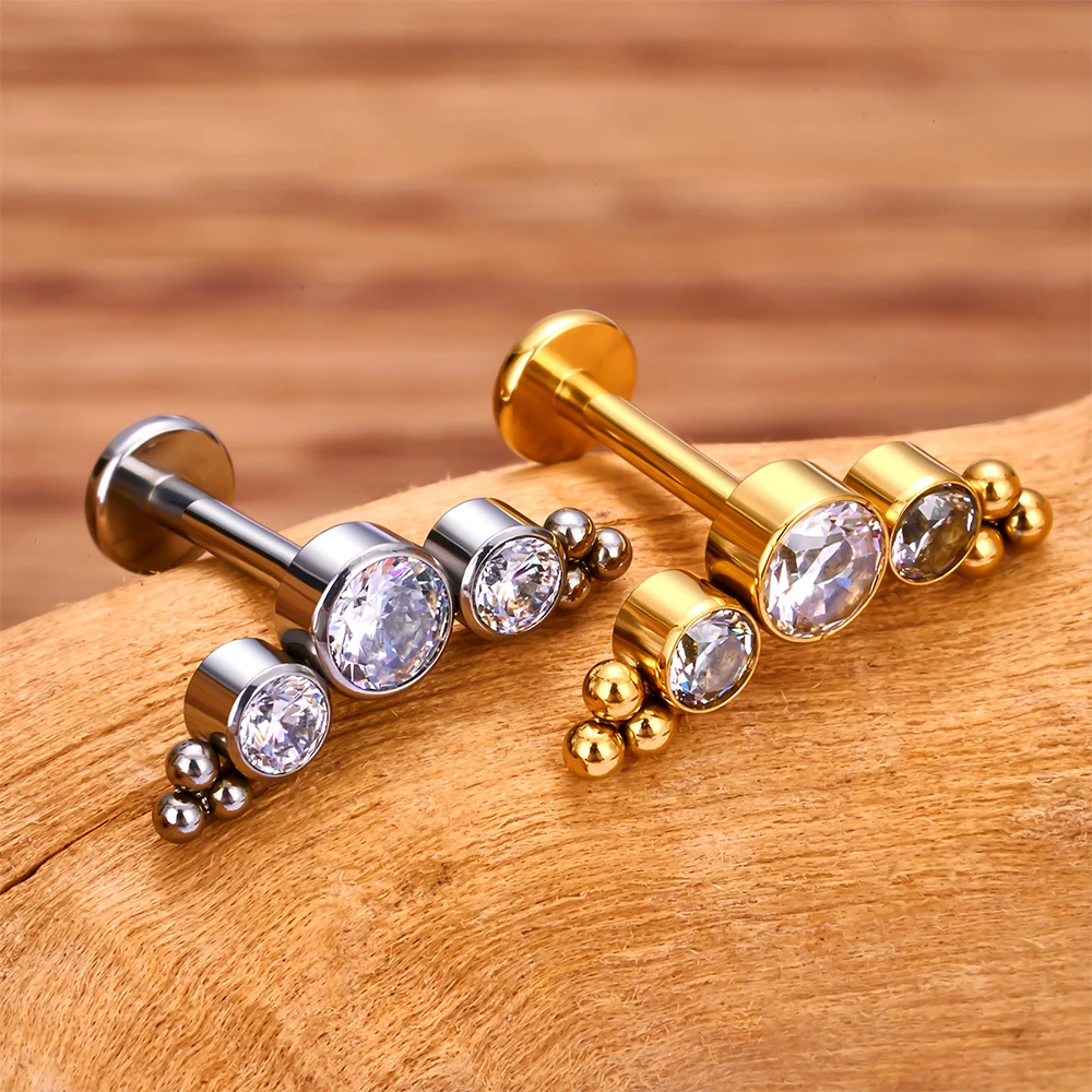 1Pc Titanium Labret Piercing Gold Color Helix Ear Piercing Tragus Pirsing Cubic Zircon Lip Studs Ring Cartilage Earring Jewelry view 5