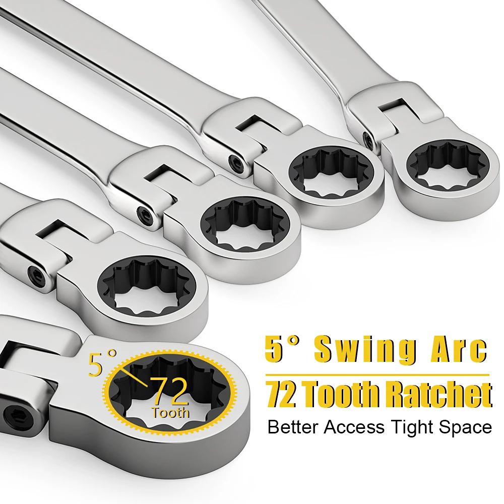 WOZOBUY Flex Head Ratchet Wrench Set,Metric,Chrome Vanadium Steel Combination Spanner Key Wrench Kits Hardware Hand Tool