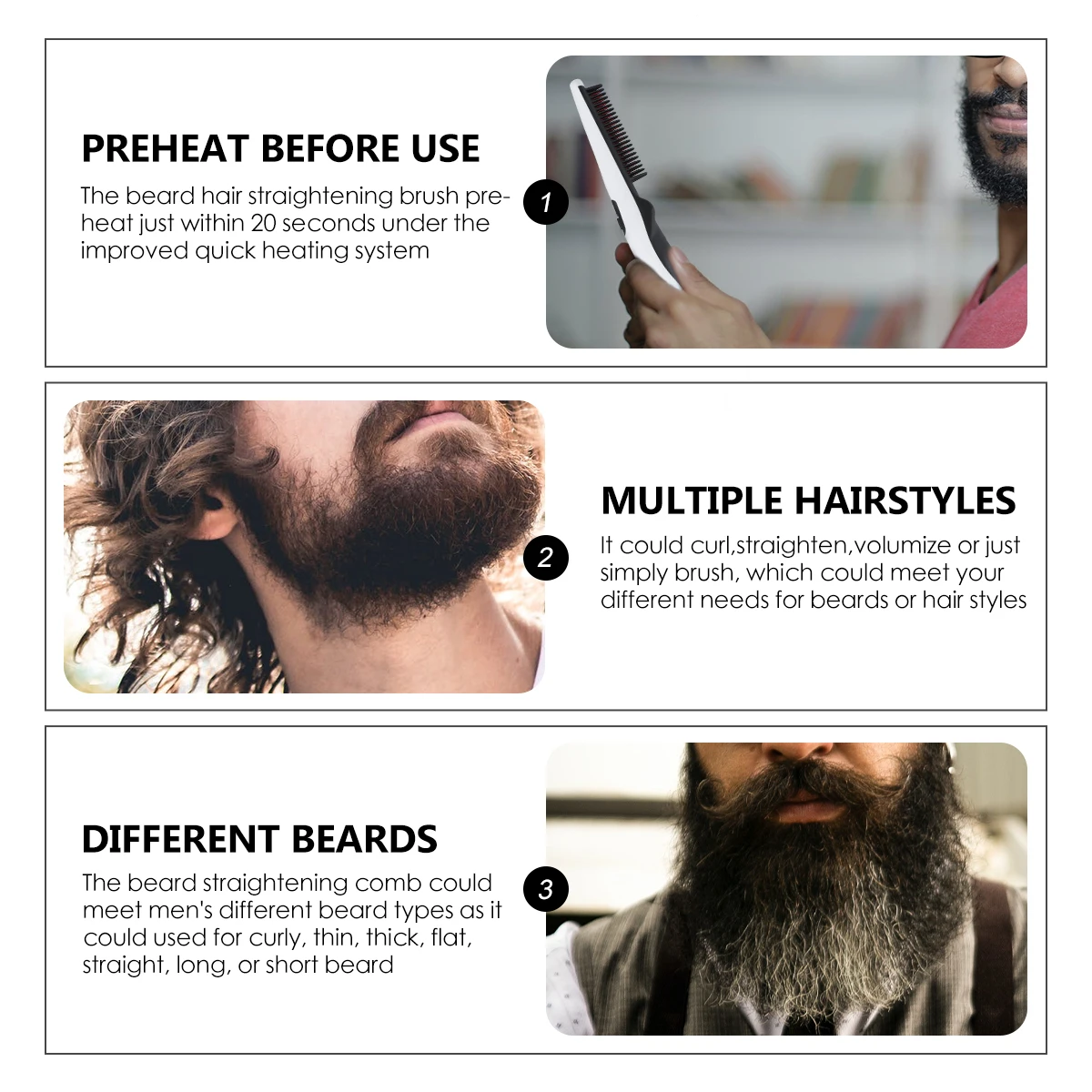 

1Pcs Beard Hair Straightening Comb Electric Portable Hair Straightener Multi-Use for Men Women Home Salon Au Plug White