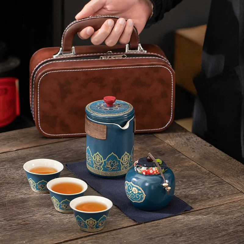 

Chinese Tea Cup Kung Fu Teapot Ceramic Chinese Style Gift Box Tea Jar Outdoor Tea Drinking Cup Camping Travel Carrying Cup