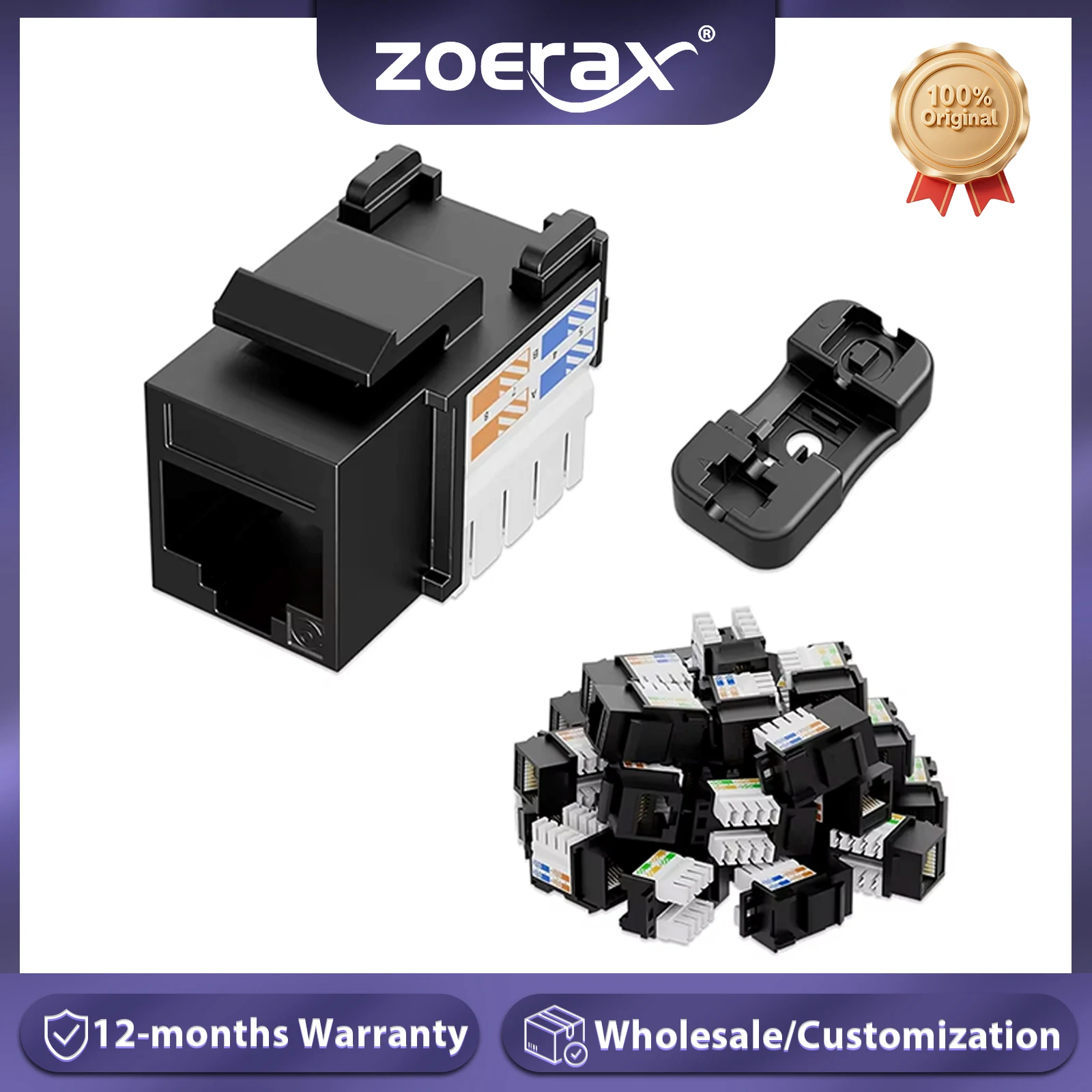 ZoeRax RJ45 CAT6 키스톤 잭 및 키스톤 펀치다운 스탠드, 90도 모듈형 이더넷 잭(패치 패널과 호환되지 않음)