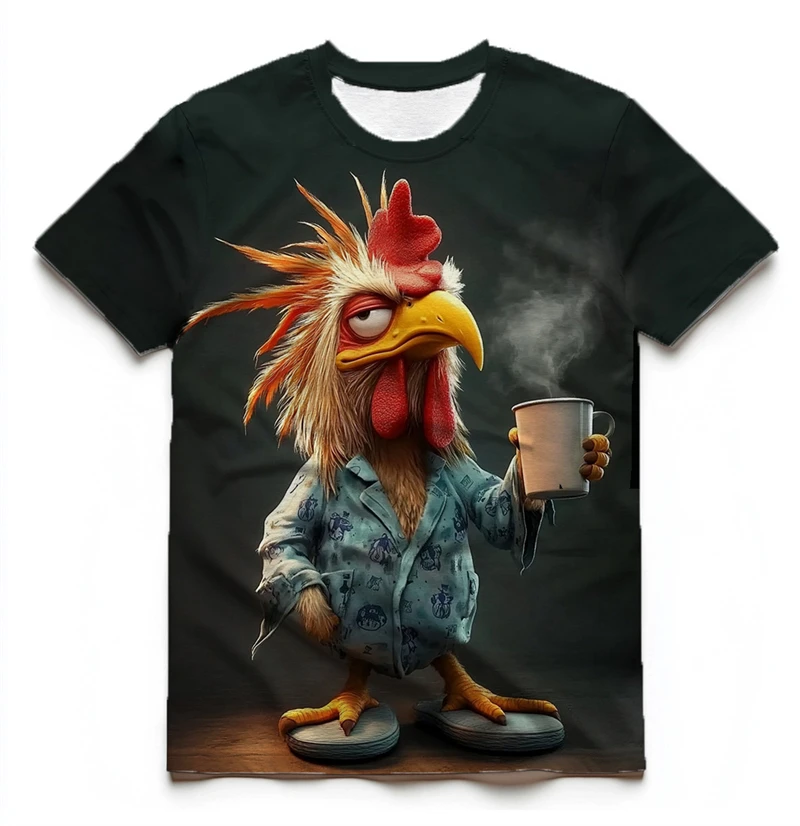 

Модная мужская футболка с забавным птицей и 3D принтом, летняя модная футболка с уставленным куриным узором, футболка с круглым вырезом и короткими рукавами, топы, мужская одежда