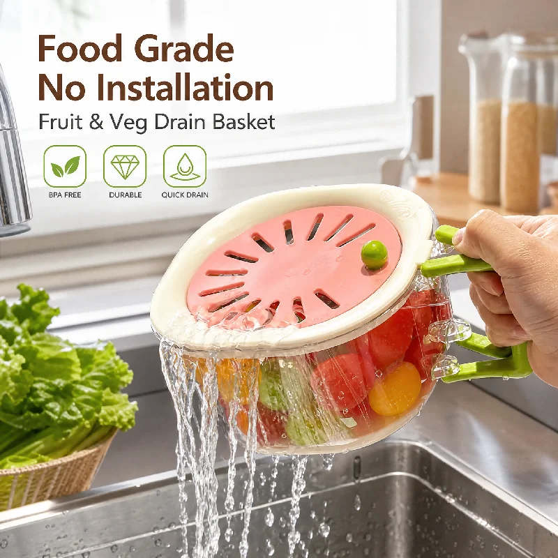 New Food Grade No Installation Kitchen Good Helper Tap Drain Basket Washing Basin Filter Fruit Vegetable Drain Basket