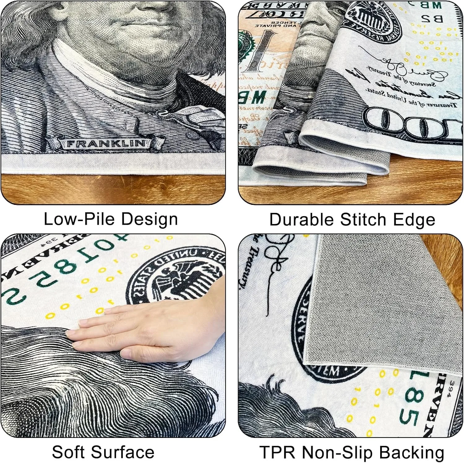 1pcs  100 Bill USA Money Throw Accent Area Rug Large Floor Carpets Mat Non Slip Washable Runner Carpet for Entryway Hallway Laundry Bathroom Kitchen Bedroom Living Room - view 7