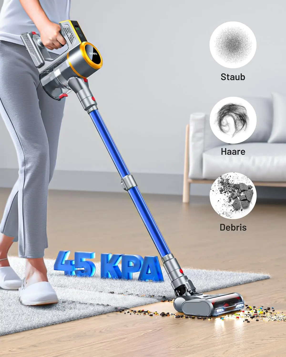 Vacuum Cleaner, 550W/45KPA 60Mins Runtime Vacuum Cleaners for Home with LED Display,Self-Standing Anti-Tangle Stick Vacuum Clean