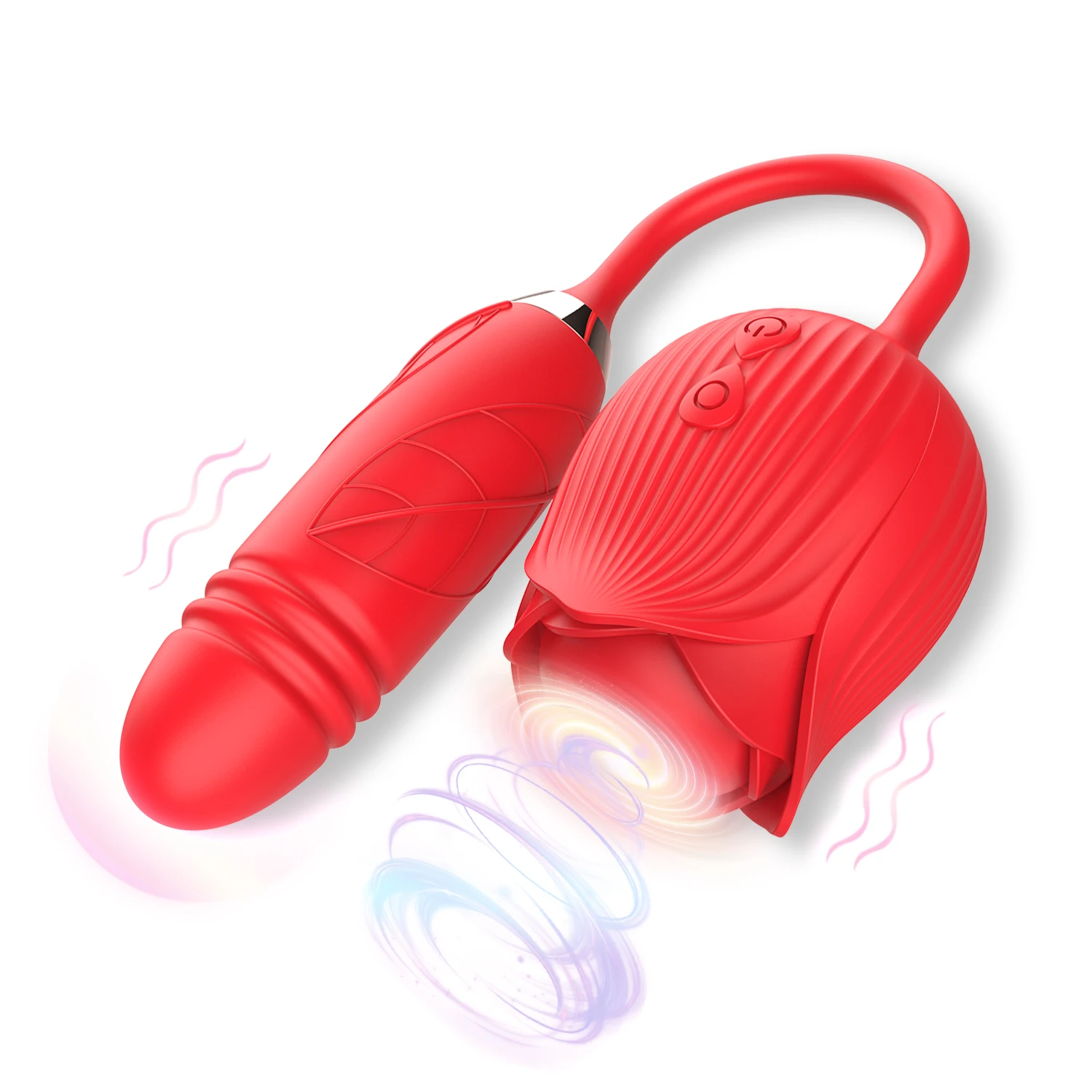 Rose Sucking Vibrator for Women, 2 in 1 G Spot Thrusting Clitoral Stimulator, Soft Liquid Silicone Dual Stimulation Adult Toy with Quiet Motor