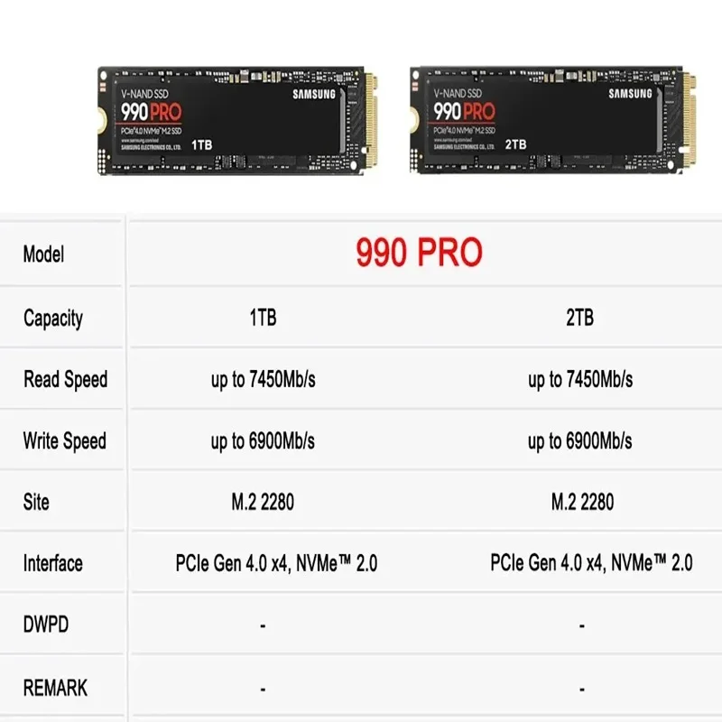 Жесткий диск SAMSUNG 990 PRO M.2 SSD HDD M2 1 ТБ 2 ТБ PCIe Gen 4,0 X4, NVMe™Жесткий диск SSD 2,0 HD, Твердотельный накопитель M.2 2280 для ноутбука