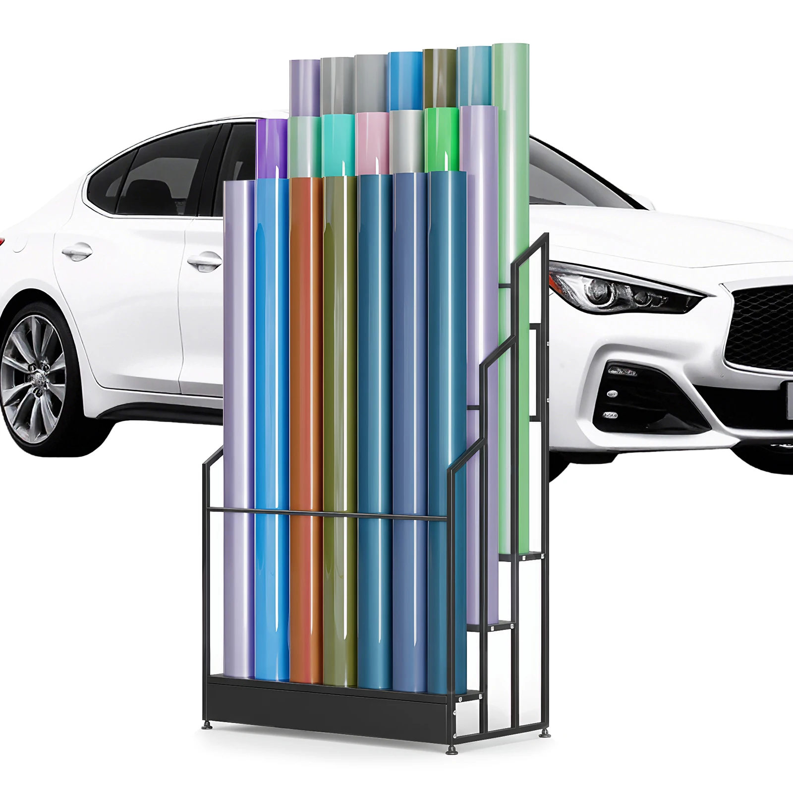 

3 Tier Heavy Duty Steel Organizer Holder Floor-Standing Vinyl Roll Organizer with Adjustable Rails for Craft Store & Workshop