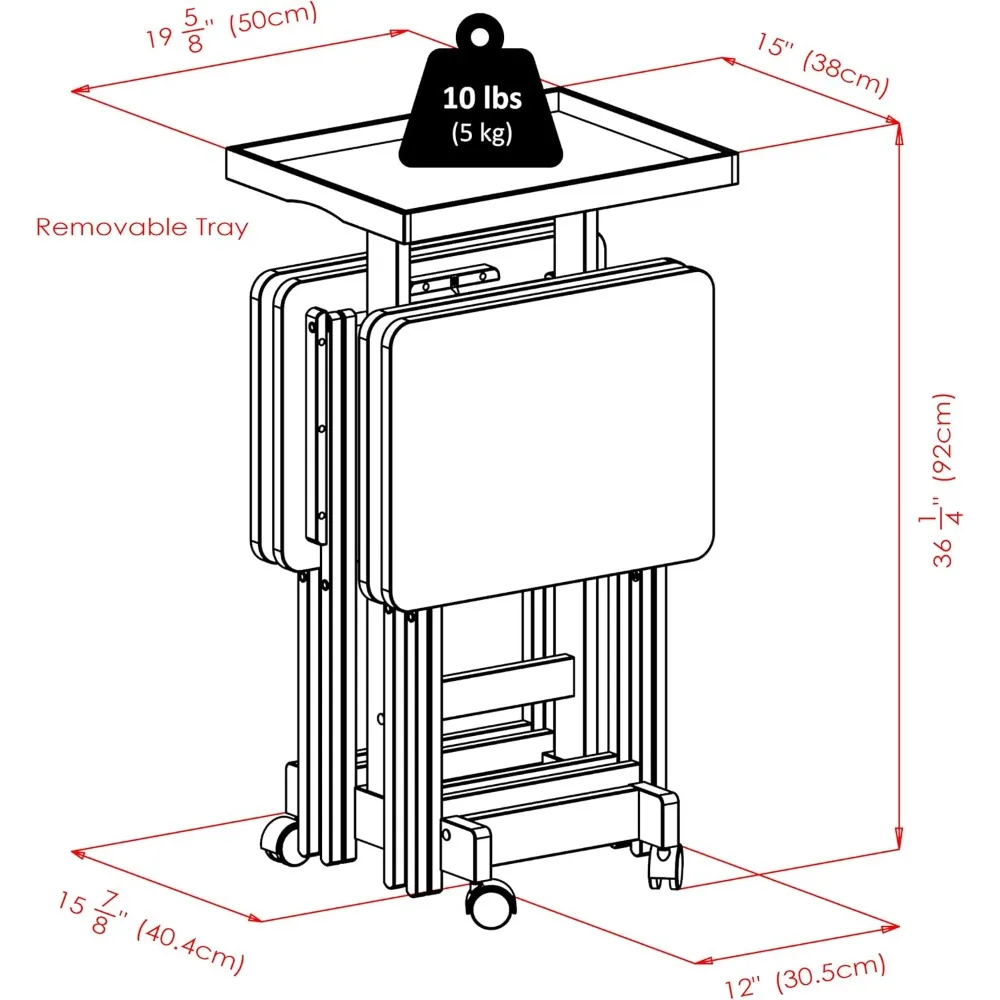 Isabelle Snack Table Set with Mobile Stand, for Living Room, Patio, Natural, Set of 4 Tables