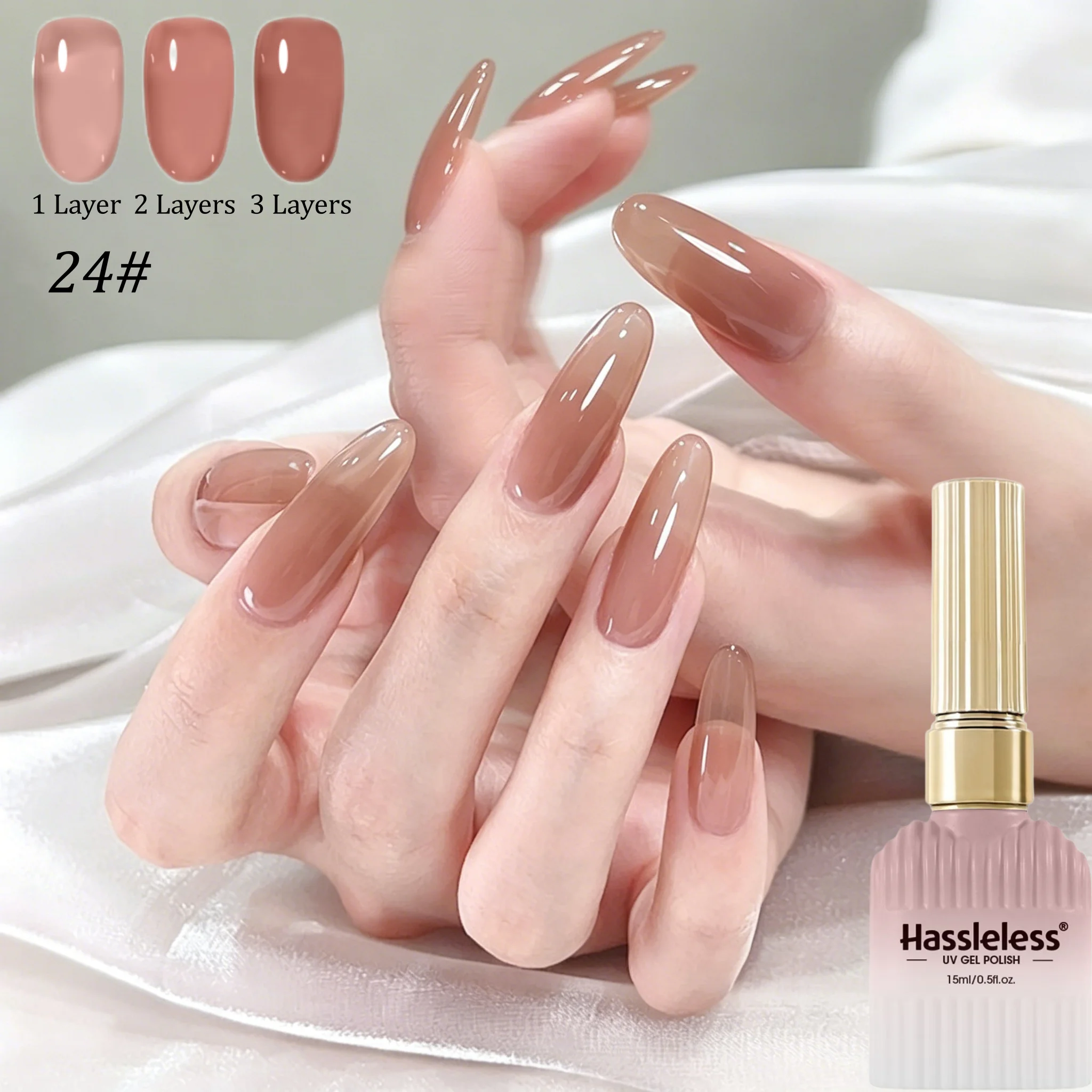 Gel UV Color Camel Nude, Fácil de Aplicar # 24, esmalte líquido autonivelante sin burbujas, de larga duración para uñas de uso diario en el lugar de trabajo