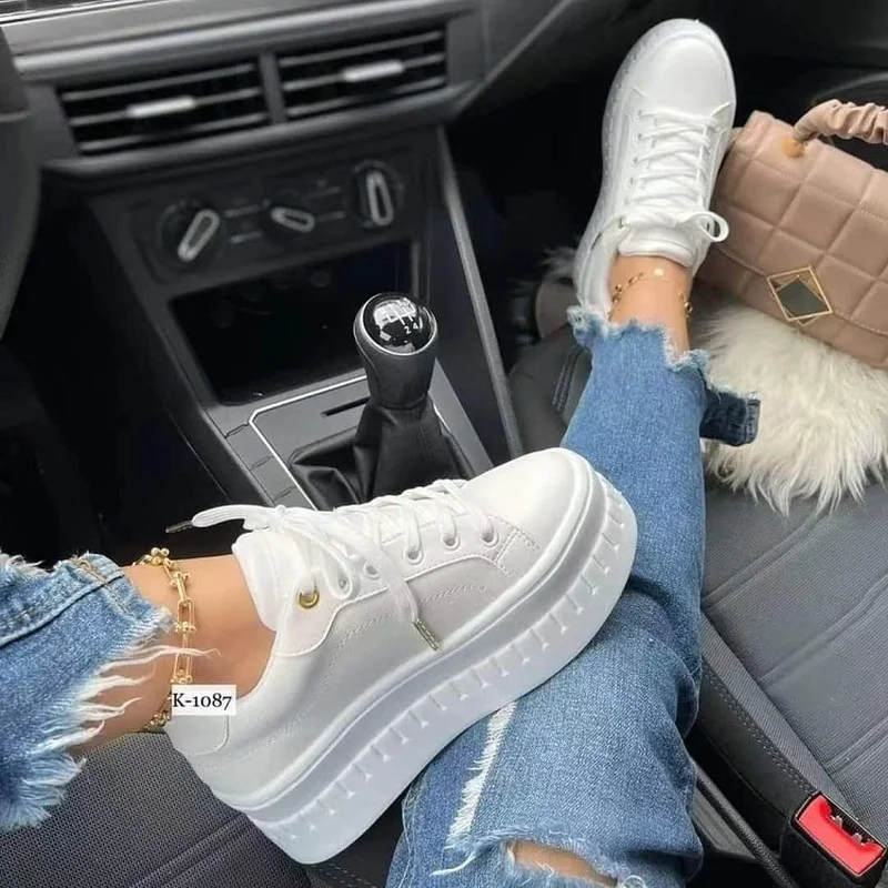 Platform Sneakers Women Shoes Fashion Lace-up Thick Soled Vulcanized Shoes Ladies Casual Off White Shoes Zapatos De Mujer
