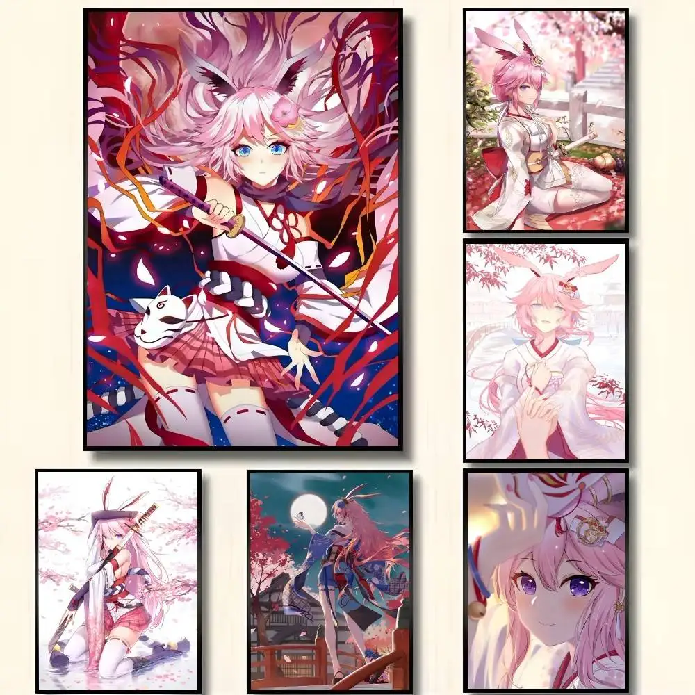 Anime Game Honkai Impact 3 Yae Sakura Posters High Quality Self-adhesive Wall Art Decorations Color Prints Sticky