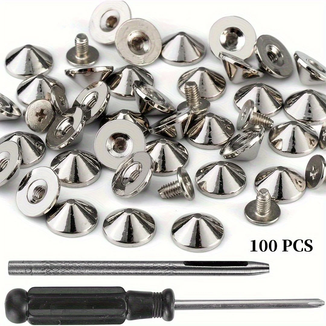 100 conjuntos de rebites punk, adequados para roupas, calçados, artigos de couro, cintos e bolsas, incluindo ferramentas de instalação.