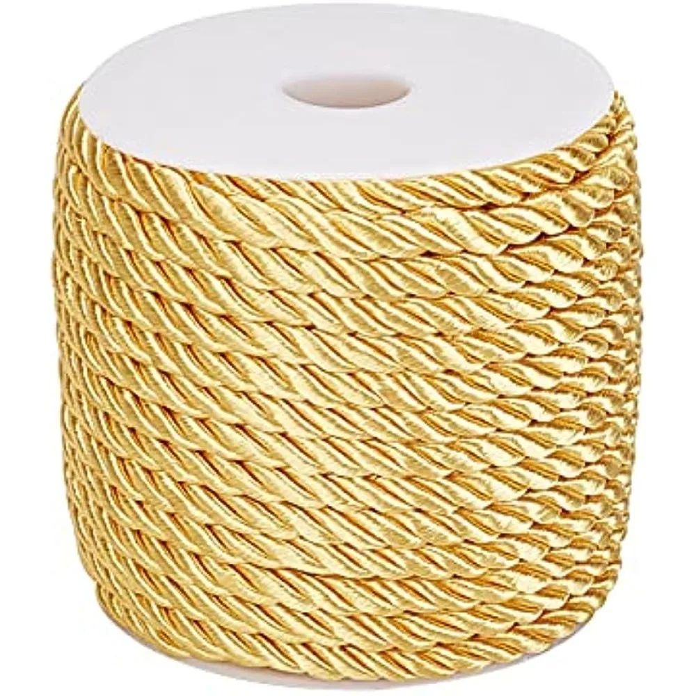 

59Feet 5mm Gold Twine Cord Rope 3 Braided Cord Thread Decorative Satin Polyester String Thread for Home Decor Upholstery