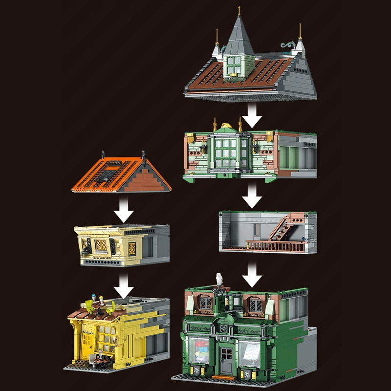 MOC اللبنات سلسلة الأفلام السحرية متجر الكتب نموذج عرض الشارع اللعب لتقوم بها بنفسك تجميع الطوب مجموعة الإبداعية عرض الهدايا #3