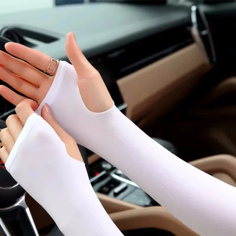 Moda anti-queimaduras solares mangas de seda gelo luvas sem dedos das mulheres dos homens verão ciclismo condução ao ar livre mangas natal daygift