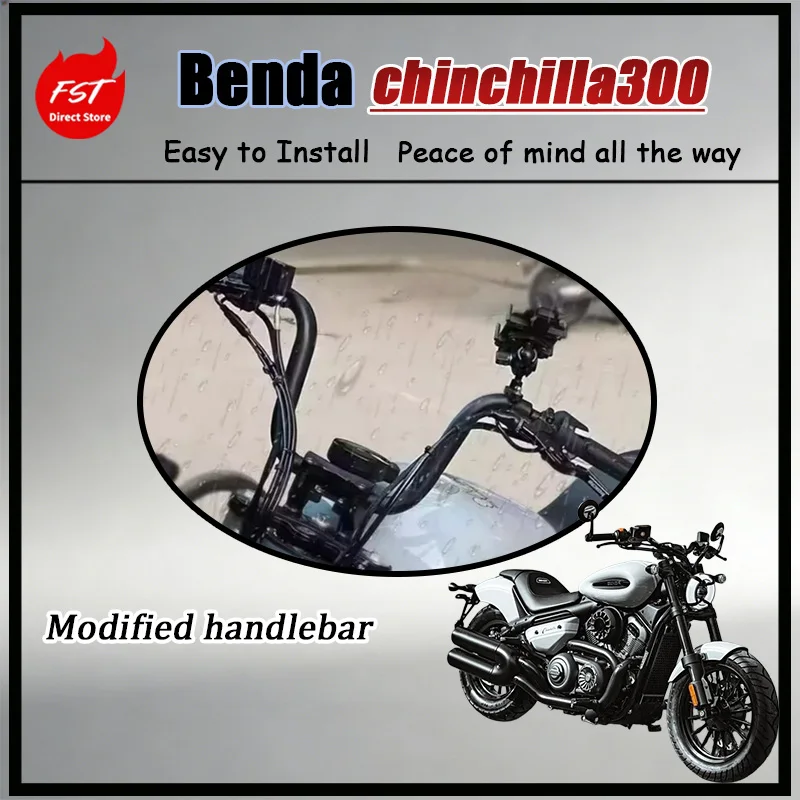 For Benda BD300 Chinchilla 300 Dedicated High Rise Custom Club Style Drag Handlebar with Extended Cable for Motorcycle