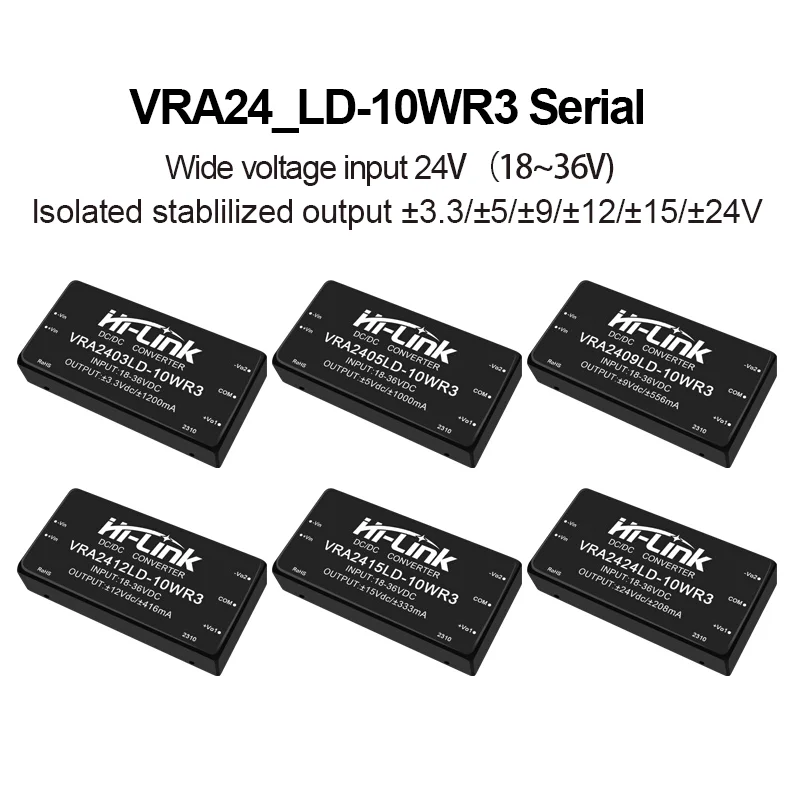 Hi-Link 12/24/48V to 3/5/12/15/24V 10W DCDC Isolated Converter VRB1205LD-10WR3 Series DCDC Switching Power Supply Module