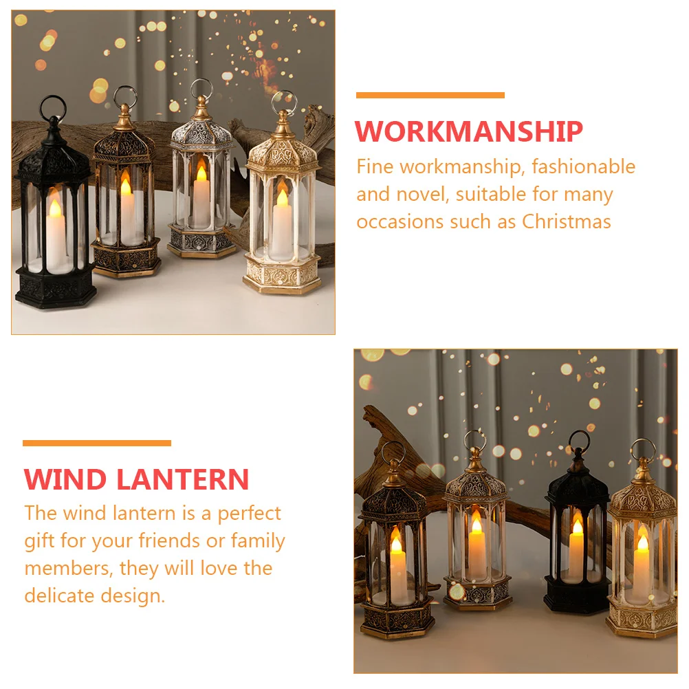 

Decorative Retro Wind Lantern Look Flameless Lamp for Home Office Holiday Season Ambience Lighting