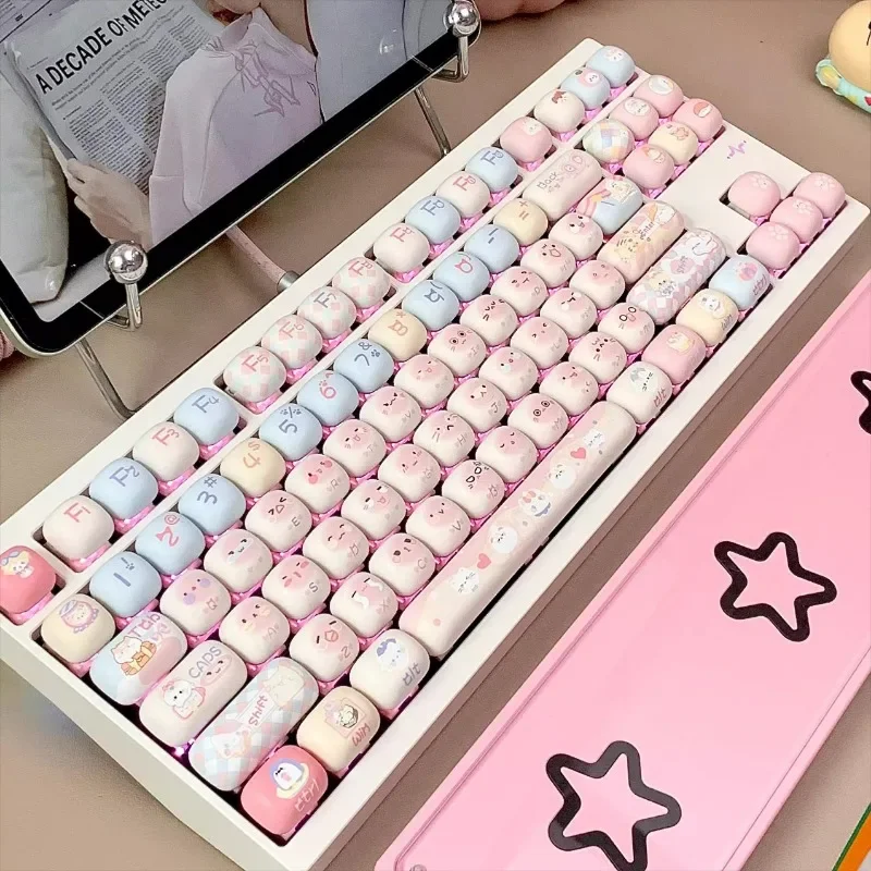 Sweetheart Cat Theme Keycaps 140 Keys PBT Sublimation MOG Profile Customized Mushroom Shaped Keycaps Mechanical Keyboard Gifts