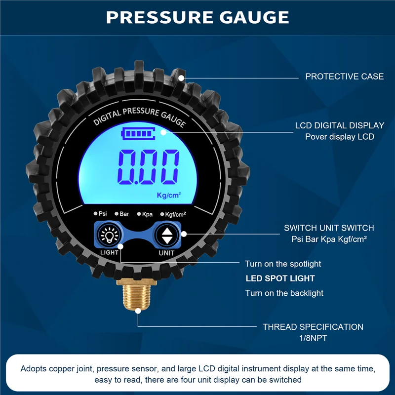 

AASS-Манометр в шинах Цифровой тестер в шинах Дисплей Манометр давления воздуха Быстроразъемное соединение