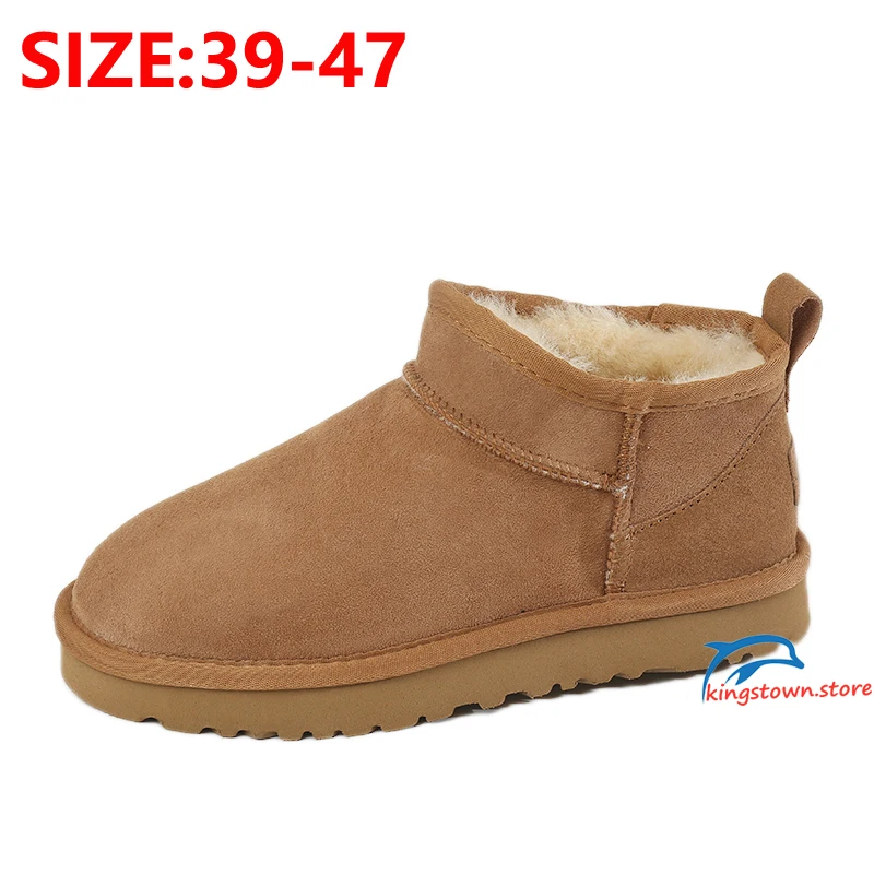 Men's Warm  Snow Ankel Boots Wool Anti-slip Sole Chunky Shoes Fleece Winter Man Plus Size 39-47