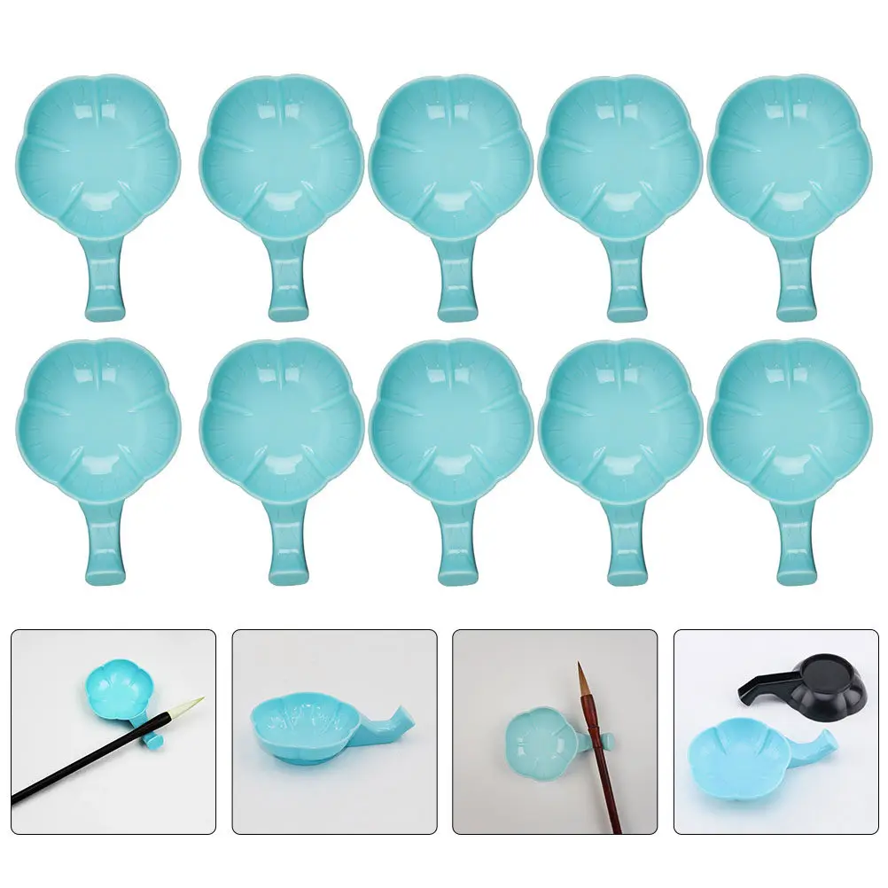 10Pcs Sky-Blue Delicate Plastic Ink Plate for Calligraphy Painting Ink Tray Brush Washing Dish Desk Decoration Classical Inkwell