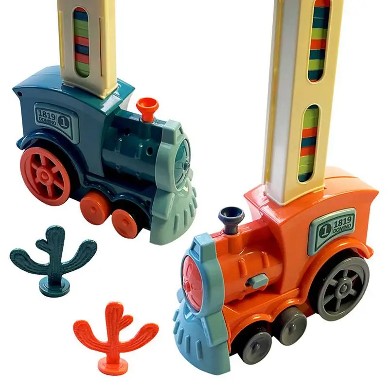 Set di blocchi di treno Domino elettrico automatico con luci e suoni Domino educativi Block Game Toys regalo di pasqua per bambini