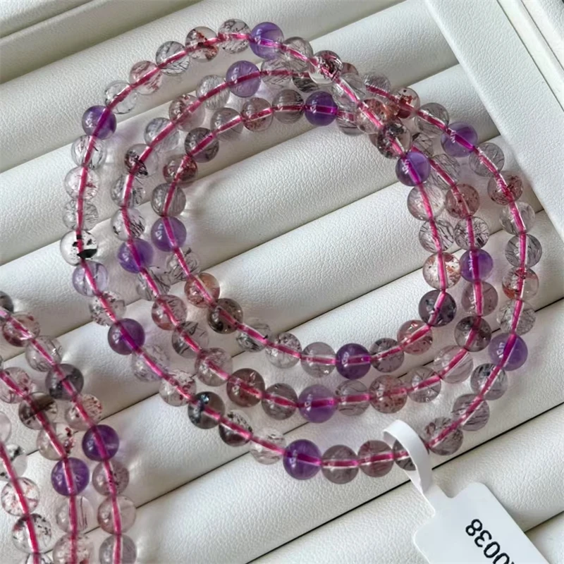 

6MM Natural Super Seven Quartz Triple Circle Bracelet Gemstone Crystal Healing Round Bead Bracelet Women Men Fine Jewelry