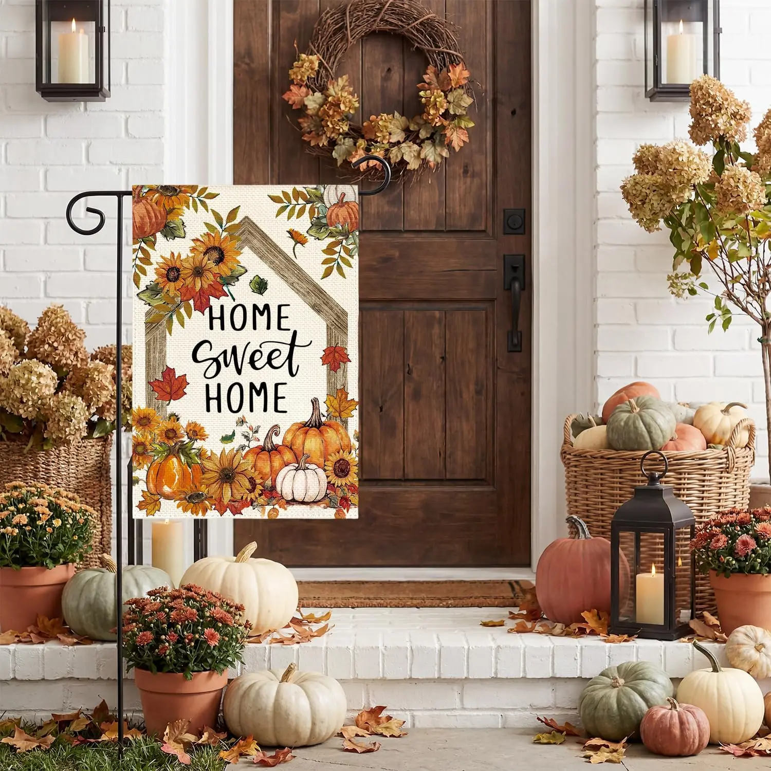 AVOIN colorlife Home Sweet Home Fall Floral Garden Flag 12x18 Inch Outside yyi