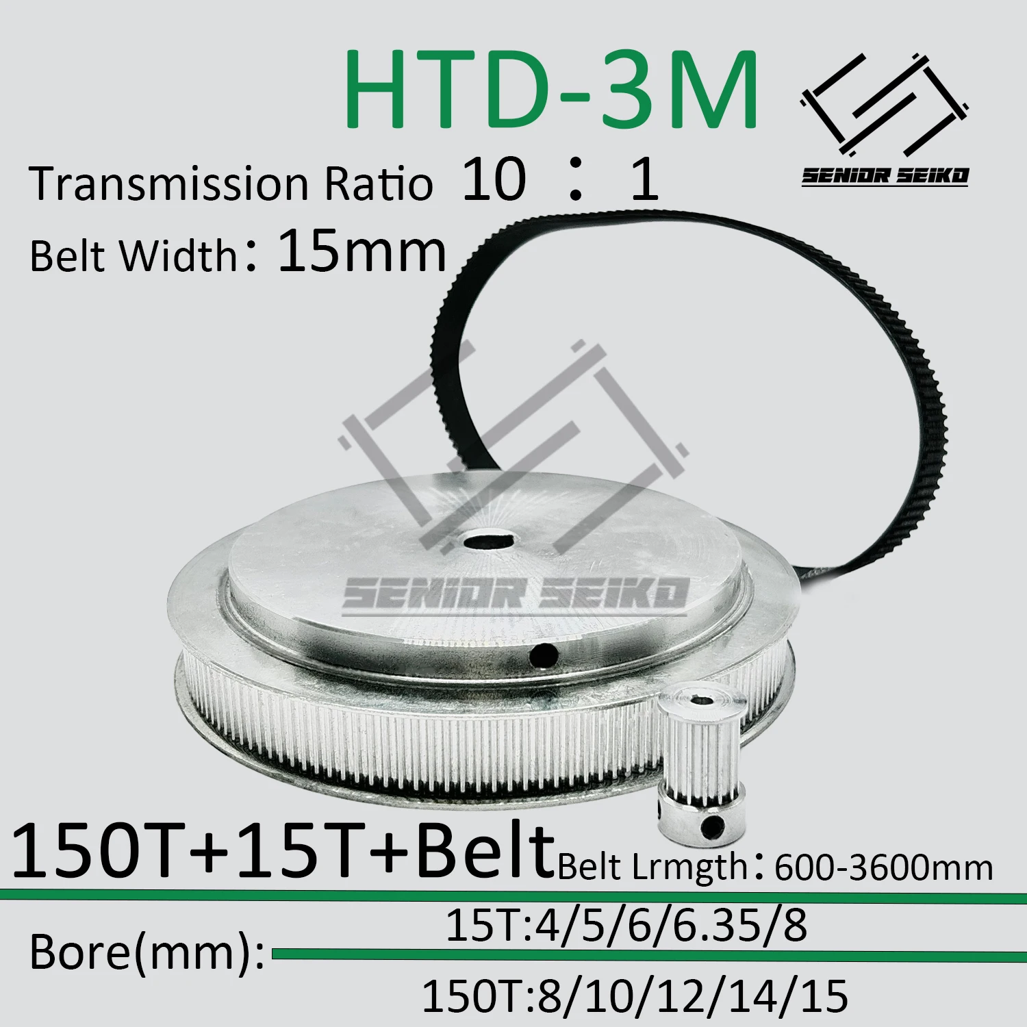 

HTD3M 150Teeth 15T Timing Pulley Belt Set Belt Width 15mm Bore 5~25mm Reduction10:1 Deceleration 3M Pulley Kit Synchronous Wheel