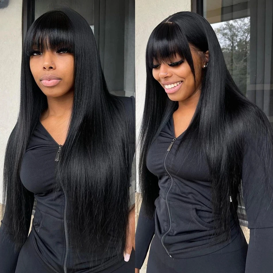 3x1 Middle Part Lace Wig Straight Human Hair Wig With Bangs 100% Human Hair Wigs Brazilian Straight Wig Full Machine Made Wig