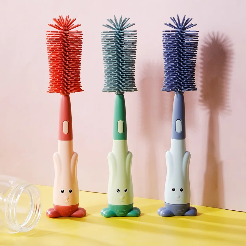 Bottle Brush Tea Cup Multifunctional Standing Brush Food Grade Silicone Nipple Brush Set Cup Brush Three-in-one Straw Brush Spon