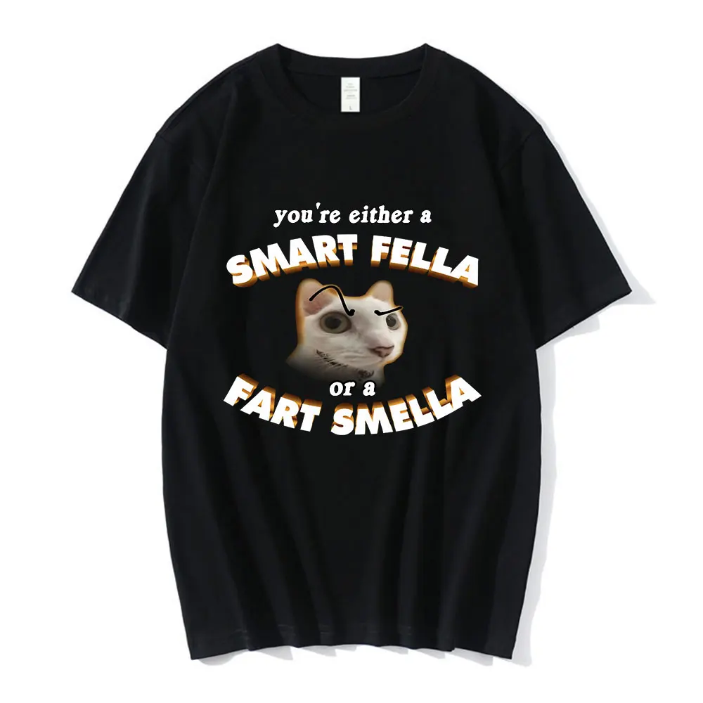 Funny You're A Smart Fella or A Fart Smella Meme T Shirt Men 100% Cotton Short Sleeve T Shirts Fashion Vintage Oversized T-shirt