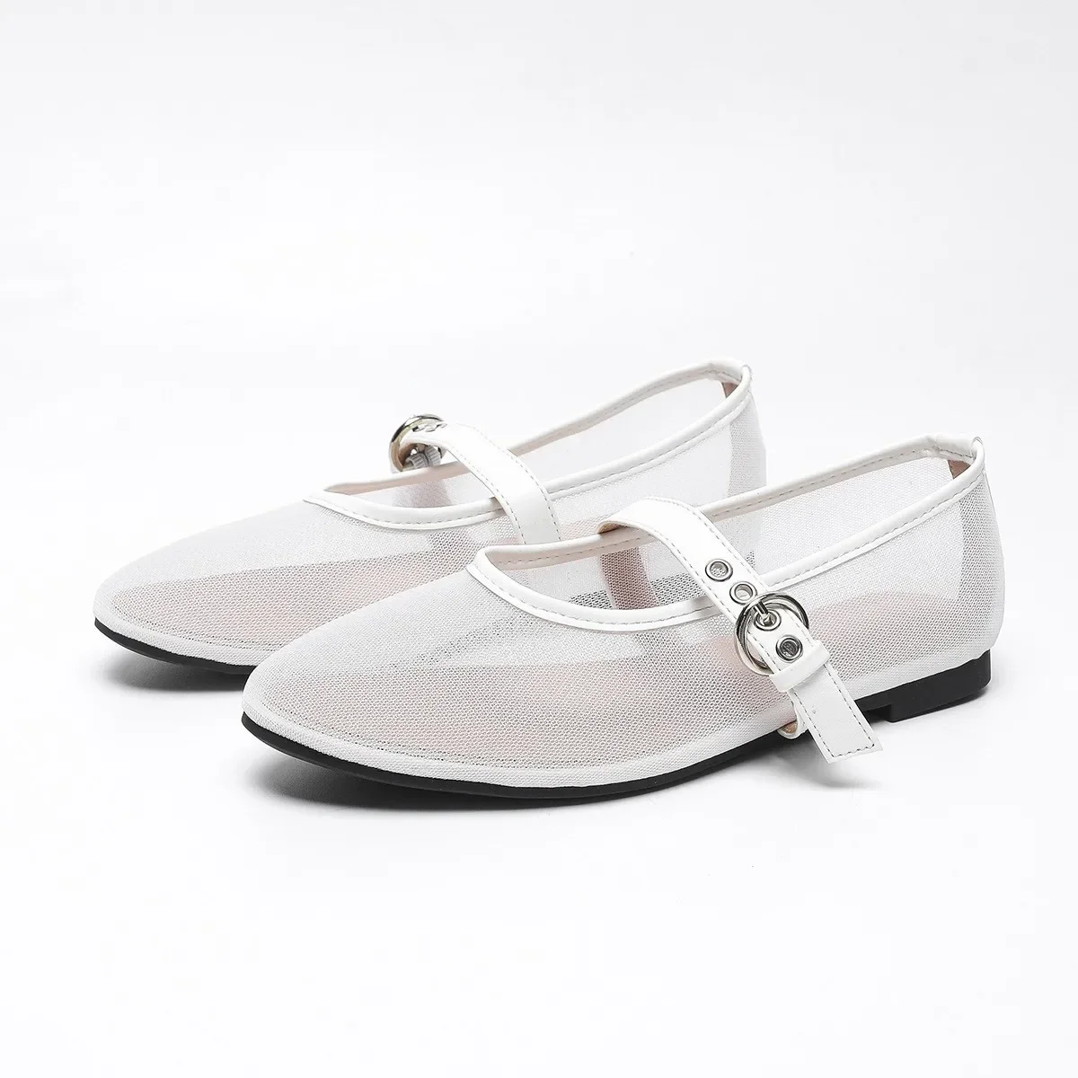 European & American Style Round-Toe Mesh Mary Janes: Breathable Flat Shoes for Women, Size 35-43, Ideal for Spring & Autumn