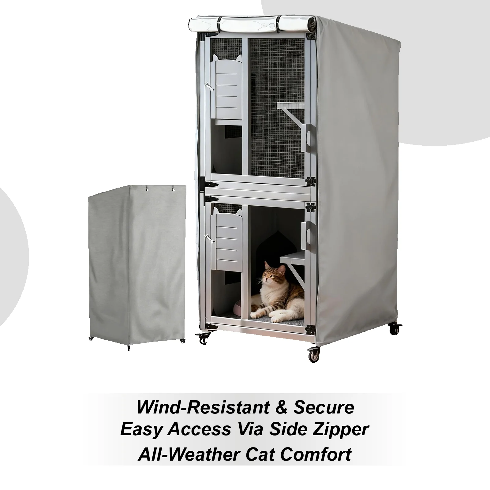 

Чехол для укрытия для кошек на открытом воздухе, сверхмощный с боковой молнией, чехол для домашних животных, чехол для дома на открытом воздухе, для патио, балкона, заднего двора, парка