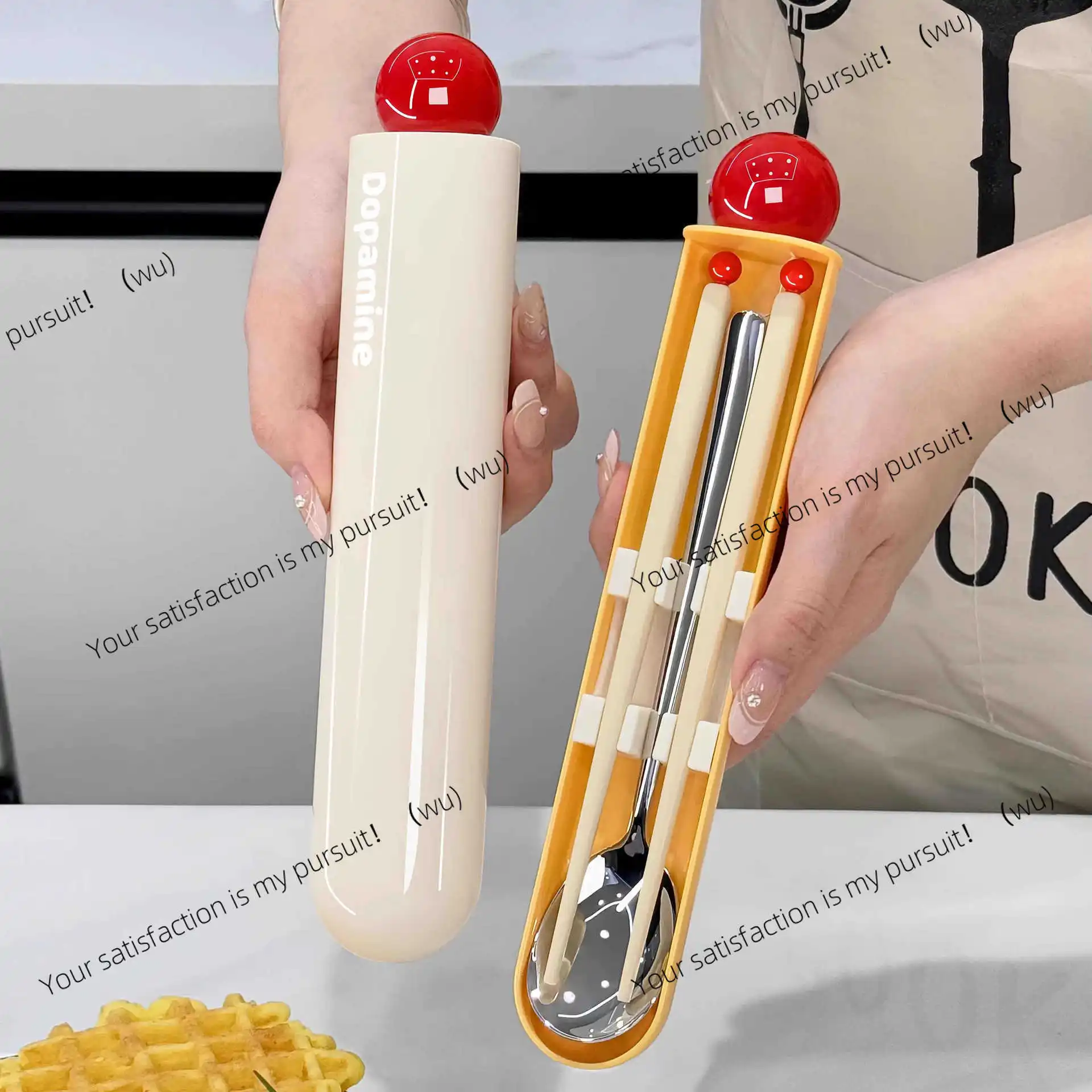 

Dopamine Portable Tableware Chopsticks Spoon Set Cute Office Student Single Pack Personal Special Storage Box