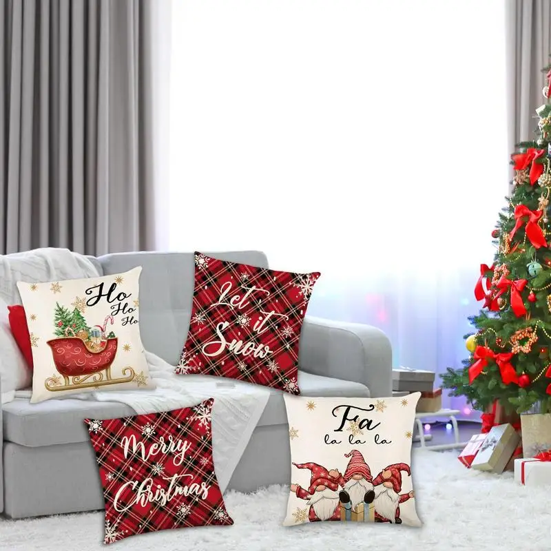 Gingerbread Pillow Covers Set Of 4 Christmas Winter Holiday Cushion Case 18 X 18 Inch Holiday Pillow Case For Sofa Couch Bed