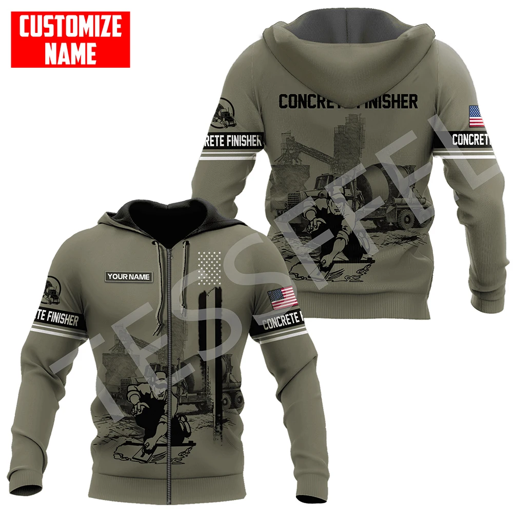 Newest Custom Name Cosplay Concrete Finisher Cutter Trucker Worker Tattoo Retro 3DPrint Harajuku Casual Funny Jacket Hoodies X26