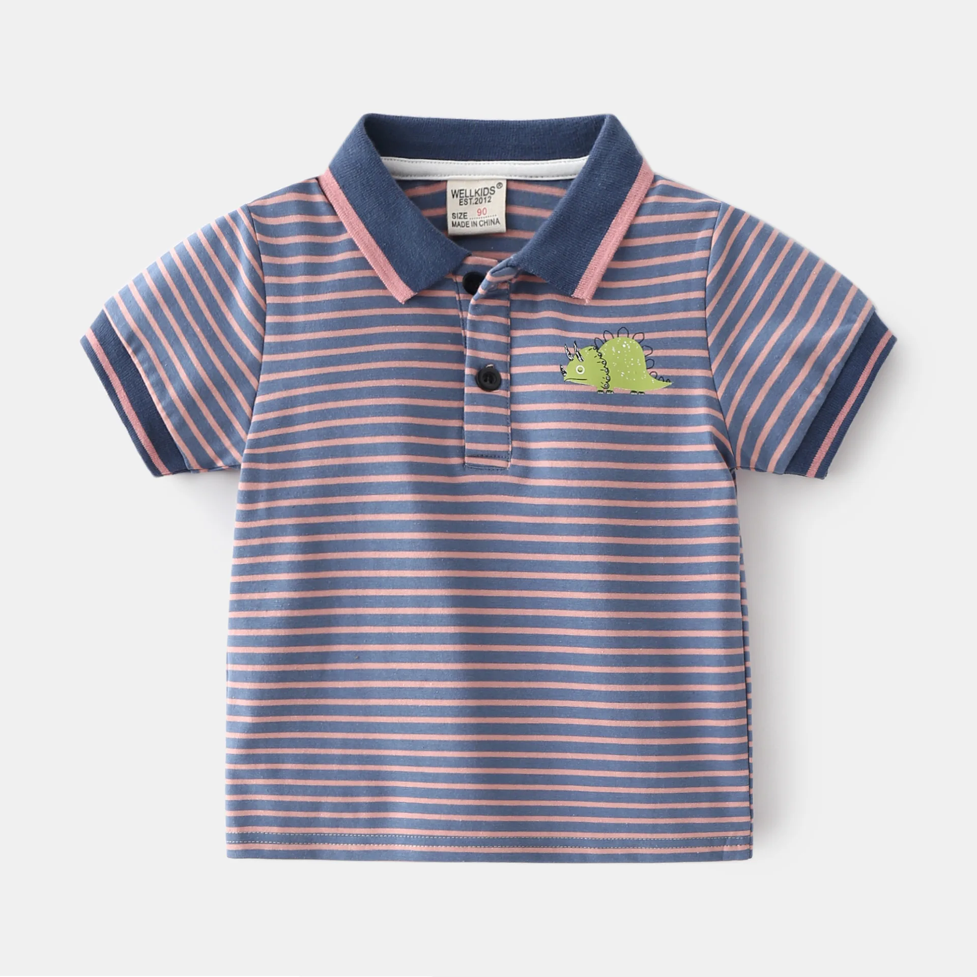 Summer Boys Short Sleeve Casual Cotton Cartoon Embroidered T-shirt, Children's Contrast Color Striped Polo Shirt Top 3-8 Years image 2