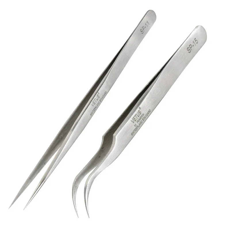 Anti-Static Antimagnetic Stainless Steel Tweezers Set For Electronic Mobile Phone Repair Tools Kit VETUS SP-11 SP-15 Huimintong