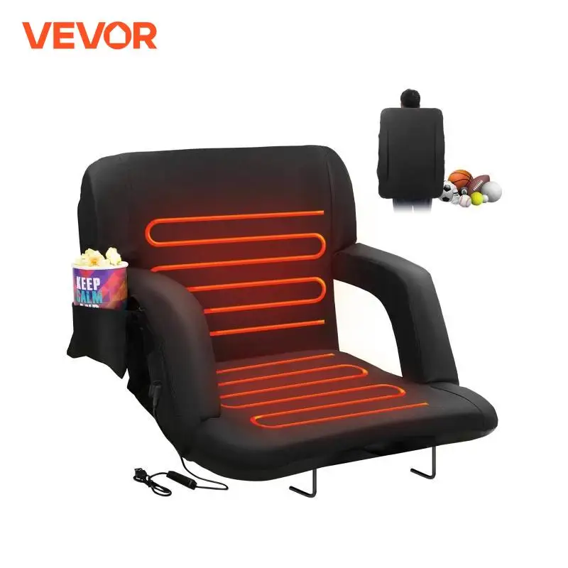 VEVOR Double Heated Stadium Seat with Back Support 3 Level Heating Wide Bleacher Seat Folding Portable Padded Reclining Chair