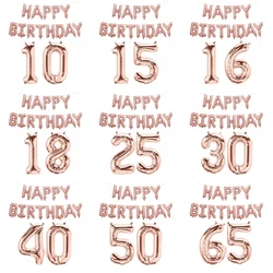 Rose Gold Happy Birthday Number Foil Balloons Kids Adult Party Decorations Boy Girl 10 11 14 15 18 25 30 35 40 50 60 70 Year Old