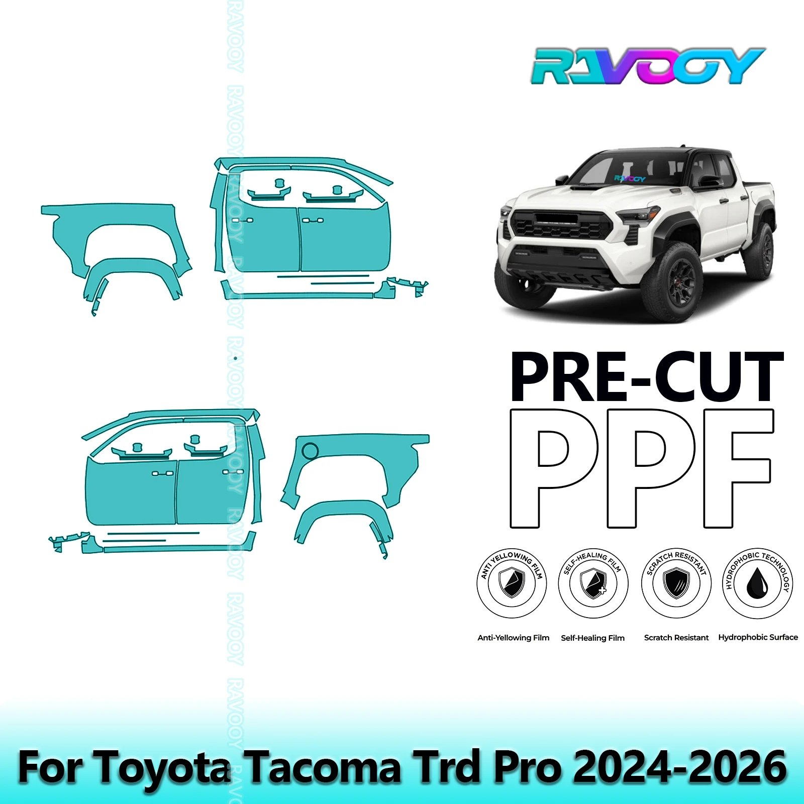 

For Toyota Tacoma Trd Pro 2024-2026 8.5mil Clear Matte Pre-Cut PPF Door & A/B Pillar Kit TPU Paint Protection Film Set