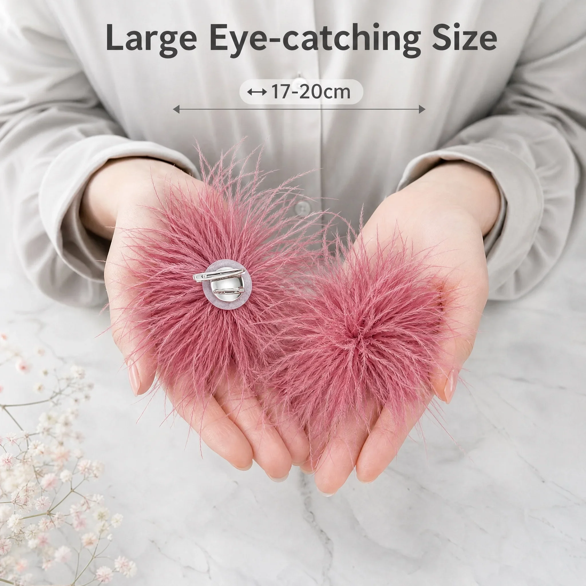 Blush Pink Ostrich Feather Flower Brooch Hair Clip 17-20cm Feather Corsage DIY Costume Stage Performance Fashion Accessory