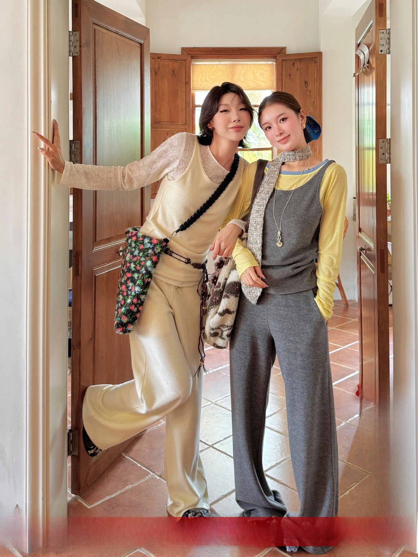 

Brand Warm Home Series Knitted Casual Pants DEARSOCUTE Handpied Store Ladies Loose Wide Leg Trousers Polyester Woo...