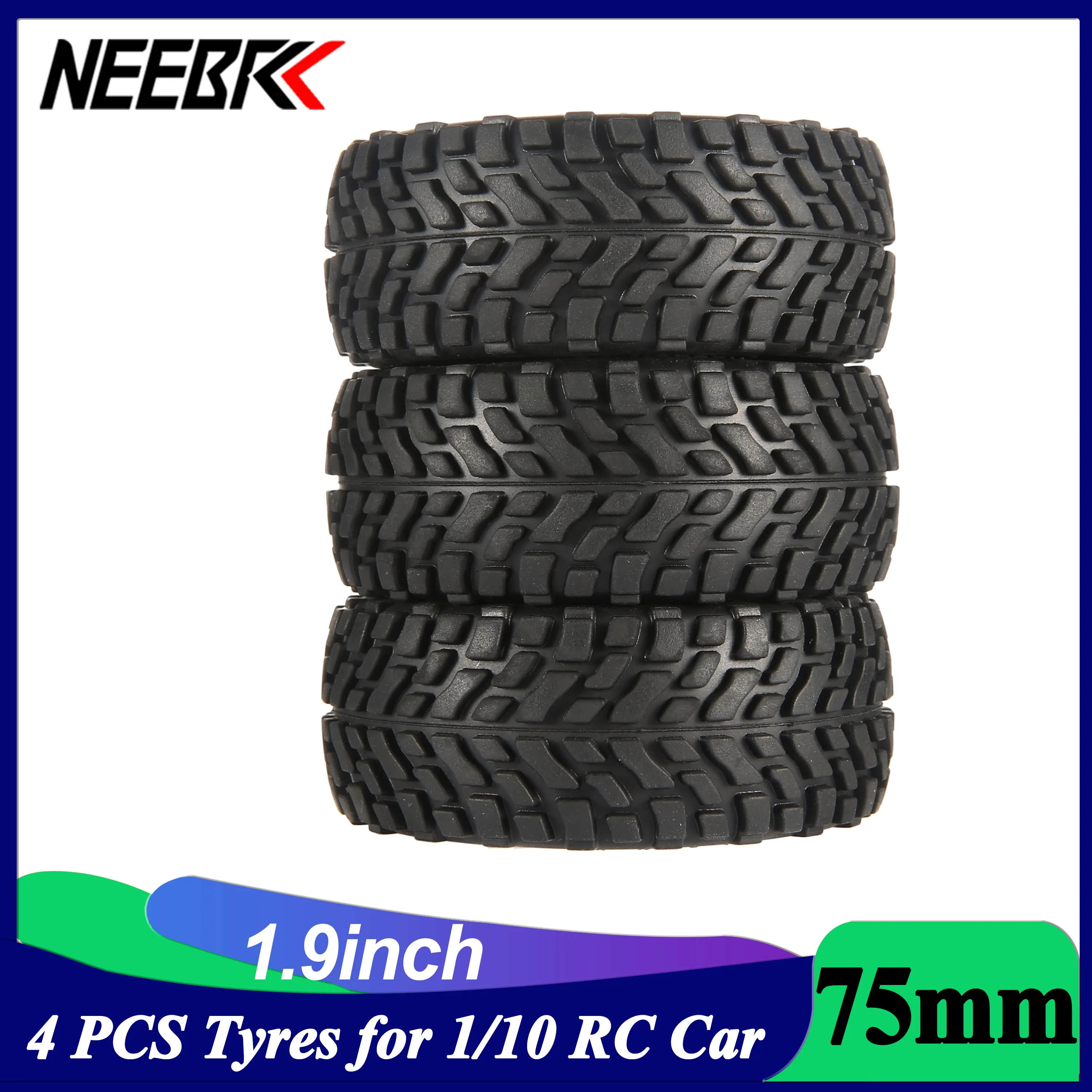 

4PCS NEEBRC 75mm 1.9 inch Rubber Tyre Wheel Tire Hex Rim Hub for 1/10 1/14 1/16 RC Car Crawler Off-road Climbing HSP HPI Wltoys