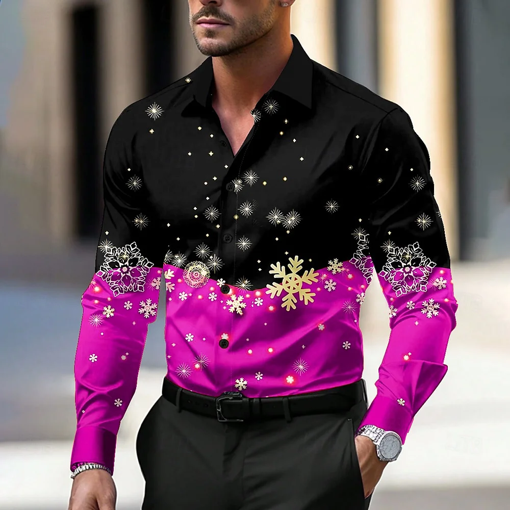 Men's Casual Fashion Shirt Lapel Long Sleeve HD Pattern Soft And Comfortable Street Outdoor Festival Plus Size European Size