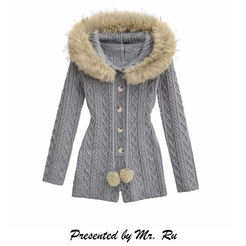 

Вязаный комбинезон Spicy Girl с меховым воротником Long Sve Bodycon ort Pants для молодых женщин Winter Faion Inner Wear Single ...